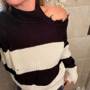 Black & White distressed sweater